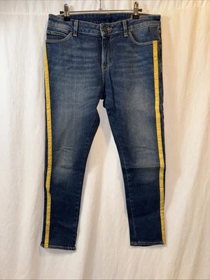 Gently Used Men’s ASOS Skinny Medium Blue Jeans W/ Yellow Side Stripes 30x30 - Image 1 of 4