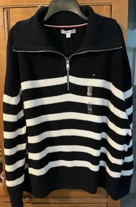Suéter Tommy Hilfiger Azul Marino Y Blanco Rayas 1/4 Cremallera XXL - Imagen 1 de 4