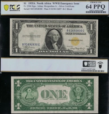 SC 1935a $1 Fr.2306 North Africa WWII Silver Certificate PCGS 64 PPQ (830C) - Image 1 of 4
