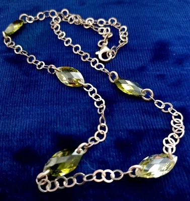 Vintage Peridot Crystal Chain Necklace Sterling Silver Sheffield  - Image 1 of 4