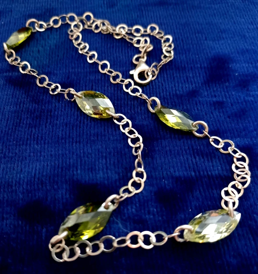 Vintage Peridot Crystal Chain Necklace Sterling Silver Sheffield  - Image 1 of 4