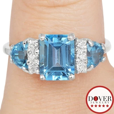 Anillo Samuel Aaron Diamante 2.89ct Topacio Azul Oro Blanco 10K 2.9 Gramos Sin Reserva Foto 1 de 4