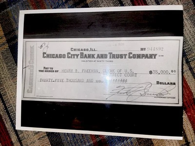 1939 AL CAPONE CHEQUE FOTO IMPUESTO SOBRE LA RENTA MULTAS Chicago Mobster Crime Family Boss Foto 1 de 4