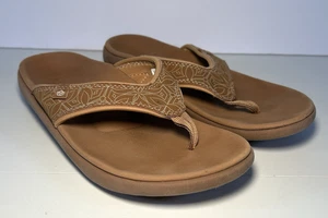 Spenco Yumi Womens Size 8 Brown Tan Boho Print Comfort Wedge Flip Flop Sandals - Picture 1 of 13