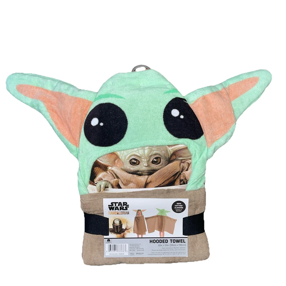 Disney Toddler Hooded Bath Towel Mandalorian The Child Green/brown Baby Yoda Ear
