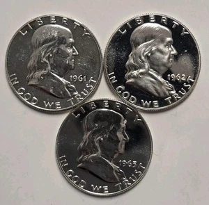 1961, 1962, & 1963 PP Franklin Half Dollar 3 Münzen Lot - Bild 1 von 7