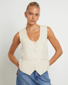 NEW ROLLAS Soho Linen Vest in Biscuit - Picture 1 of 21