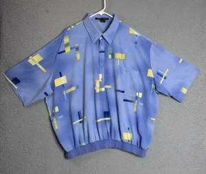 Vintage Alan Stuart Abstraktes Poloshirt Herren 3X Blau Gelb Retro Party Tasche - Bild 1 von 18