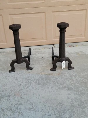 Antique Rust Finish Fireplace Iron Andirons 18" High x 10" Wide - Image 1 of 4