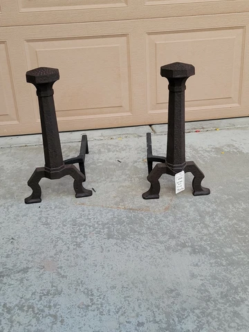 Antique Rust Finish Fireplace Iron Andirons 18" High x 10" Wide Cover