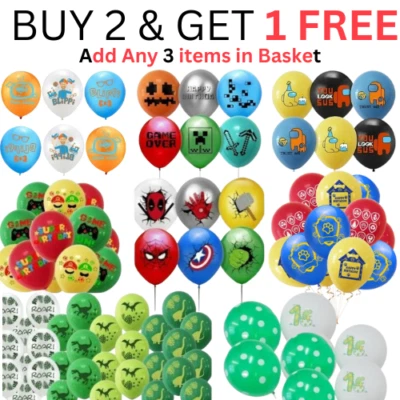 BIGPARTYLAND 12" Latex Printed Cartoon Balloons Kids Birthday Mario Dino Among Avengers Paw