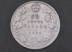 1920 Canada Fifty Cents Narrow Date 80% Silver Coin D8613 - Picture 1 of 4
