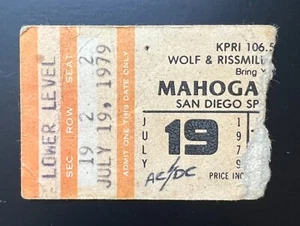 1979 Mahogany Rush & ACDC Concert Ticket Stub 7/19/79 Bon Scott! San Diego Ca. - Picture 1 of 2
