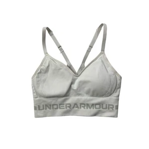 Under Armour Sports Bra Womens S Small Off White Seamless Padded Big Logo Band - Picture 1 of 8