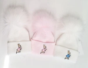 Baby Knitted Hats Boys Girls Peter Rabbit giant Pom Pom Hats - Picture 1 of 11