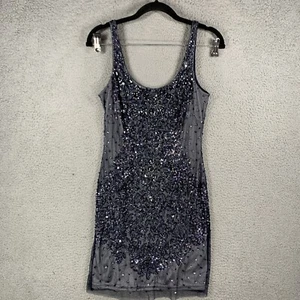 CACHE New Sexy Cocktail Dress Bejeweled Sequins Navy Blue Size 2 Mini NWT $248 - Picture 1 of 14