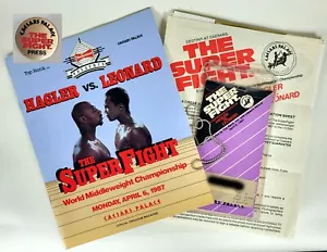 Marvin Hagler vs Sugar Ray Leonard Boxing Program 1987 Caesars + Press Pass PIN - Picture 1 of 19