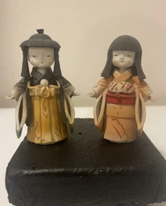 Vintage Japan 3" Clay Hakata Doll Kimono figurine Boy & Girl Signed NAKA - Picture 1 of 5