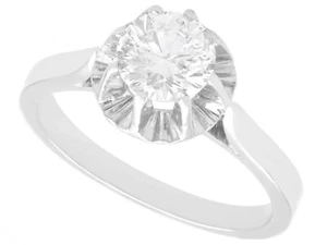 0.97 ct Diamond and 18 ct White Gold Solitaire Ring - Antique French Circa 1930 - Picture 1 of 11