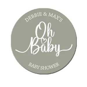 Personalisierte Oh Baby Shower Aufkleber Runde Etiketten Ready To Pop Gefälligkeiten Salbei 35 - Bild 1 von 11