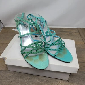 Sandalias Unze Stiletto talla 6 con tiras turquesa diamante/tacones glamorosos con caja - Imagen 1 de 6