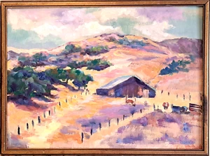 Oil Painting Landscape Farm Fields Barn Hills Original Framed Signed by Donalee - Picture 1 of 4
