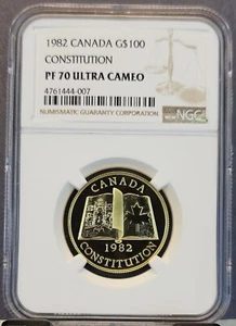 1982 CANADA GOLD 100 DOLLARS CONSTITUTION NGC PF 70 ULTRA CAMEO PERFECTION - Picture 1 of 3