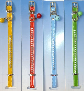 Katzenhalsband - Katzen Halsband - Lackleder - GELB mit Strass - 10mm x 30cm - - Bild 1 von 1