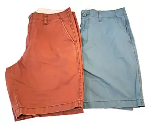 2 Paia Pantaloncini Old Navy Uomo 34 Blu/Arancione Lived-In Dritti 9" Preppy Chino - Foto 1 di 10