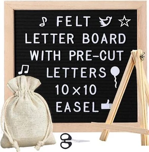 Felt Letter Board, 10x10in Changeable Letter Board with 340 Letters, Wood Frame - Picture 1 of 7