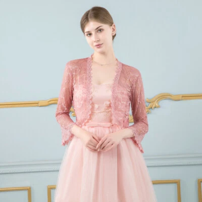 Cardigã feminino chique de renda frente encolher bolero crop horn manga envoltório de casamento - Imagem 1 de 4