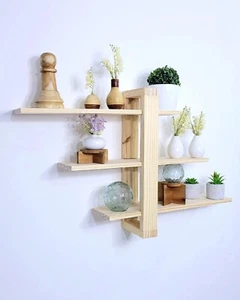 Wooden Wall Shelves for Living Room for Home Decor Items Floating Book Rack - Picture 1 of 8
