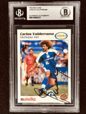 Tarjeta Carlos Valderrama autografiada firmada 1998 MLS Miami Fusion losa BAS Beckett Foto 1 de 2