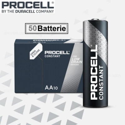 PROCELL BY DURACELL 50 batterie AA procell constant by duracell pile stilo alcaline 1,5v 3016mAh
