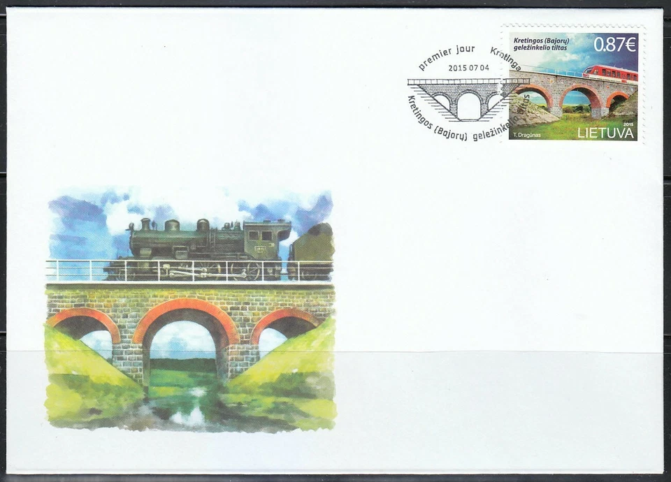 Lithuania 2015 FDC cover Vintage Bridge & Speed Train. Limited edition. Railway - Image 1 of 1