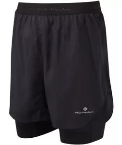 RONHILL Mens TECH Revive Twin Skin Lightweight Sports Running SHORTS Black LP£52 - Picture 1 of 7