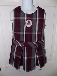 Gray/Burgundy/White Classic Uniform Plaid Pleated Jumper Dress Size 4 Girl's EUC - Picture 1 of 3