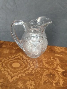 Antique American Brilliant Cut Glass Crystal Clear Pitcher #208 Triple Notch - Picture 1 of 12
