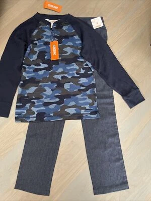 NUEVO CON ETIQUETAS Gymboree Boy INVIERNO OTOÑO 2 Piezas Camisa Azul Camuflaje Azul Marino Pantalones CONJUNTO 8 Foto 1 de 4