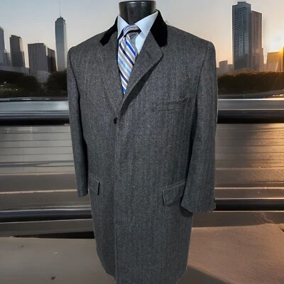 Abrigo Alexander’s Lana Tweed Gris Espiga Hombre’s 42 R Cuello Terciopelo Foto 1 de 4