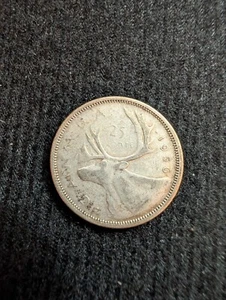 25 centesimi canadese 1956 regina Elisabetta II - Foto 1 di 2