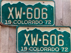 1972 Vintage Colorado Mountain License Plates Pair Crowley County XW-606 - Picture 1 of 5