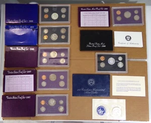 8 US Proof Sets - 1969 1972 1985 1987(2) 1989 + Silver 1996 & 1973 Eisenhower $1 - Picture 1 of 9