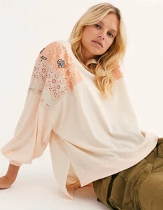 Camisa Top Free People Peach Feelin It Ojales S Retazos De Gran Tamaño - Imagen 1 de 5