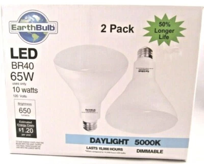 65W Equivalent Daylight BR40 Dimmable LED Light Bulb 2 Pack 👀 Earthbulb - Image 1 of 4
