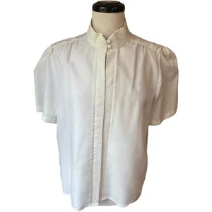VTG Rhoda Lee 50s 60s White Ivory Blouse Sz 16 High Neck Short Sleeve Button Up - Picture 1 of 18