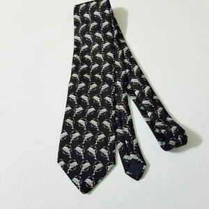 Brooks Brothers Vintage Dolphin Thru Hoop Men's Silk Tie 55 in Black Gray - Picture 1 of 5