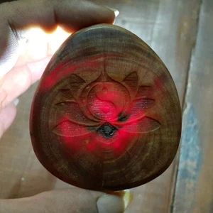 Translucent Raja Kayu Slices Yin Yang & Lotus Carved Borneo Red Agathis Slab - Picture 1 of 11