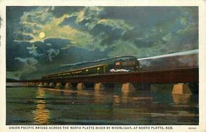 Postcard Union Pacific Bridge North Platte River Night View 1937 - Bild 1 von 2