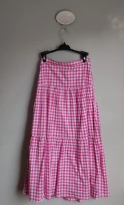 J.Crew Size XSmall Fuschia Pink White Gingham Triple Tier Maxi Skirt - Picture 1 of 11